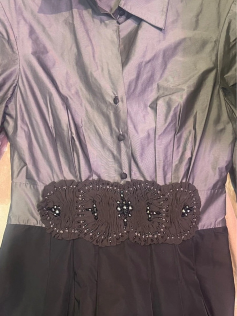 Vintage Y2K BCBGMaxazria Dress Black Gray Sequin Beaded Ruffled Embellished Midi